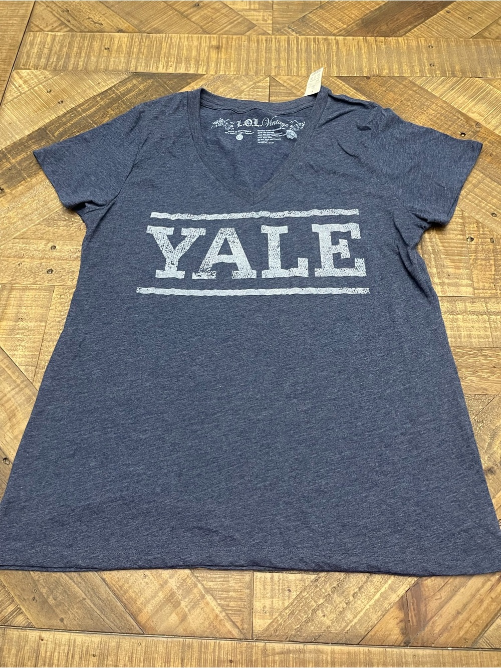 L.O.L. Vintage Yale University V-Neck Graphic T-Shirt Blue Women's